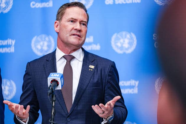 May 7, 2026, New York, New York, USA: AMBASSADOR MIKE WALTZ, U.S. Representative to the United Nations, speaks to the press at UNHQ on a draft Security Council resolution concerning the Strait of Hormuz. They were joined by representatives of the UAE, Saudi Arabia, Qatar and Kuwait in calling for freedom of navigation and maritime security in the strait. New York USA  - ZUMAo116 20260507_znp_o116_042 Copyright: xBiancaxOterox