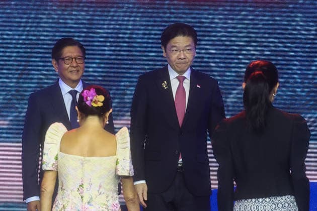 Southeast Asian leaders gather at Opening Ceremony of ASEAN Summit and Related Meetings 2026 CEBU, PHILIPPINES - MAY 8: Philippine President Ferdinand Bongbong Romualdez Marcos Jr. (L) and Singaporean Prime Minister Lawrence Wong (R) during the official opening ceremony of the 48th ASEAN Summit and Related Meetings, in Cebu, Philippines, on May 8, 2026. Top leaders of ASEAN member states from across Southeast Asia gather to discuss key international and regional issues, including conflict in the Middle East, trade and economic development, fuel and energy crisis, and South China Sea territorial disputes. The summit comes just a few days ahead of a meeting between United States President Donald Trump and Chinese President Xi Jinping, which  Copyright: x2026xAnadoluxDanielxCengx
