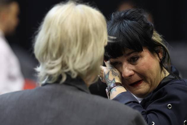 Vicitm Laure Gara daughter Manon Gara pictured during the trial of P. and A. Falzone, at the Court of Appeal of Mons, on Friday 08 May 2026. The trial of the two men concerns the 2022 tragedy in Strepy-Bracquegnies, where a car plowed into a carnival parade around 5:00. Six people died at the scene, and a seventh months later in the hospital. P. Falzone is charged with seven murder and 81 attempted murder. A. Falzone with failure to render aid to a person in danger.  VIRGINIExLEFOUR 173222420