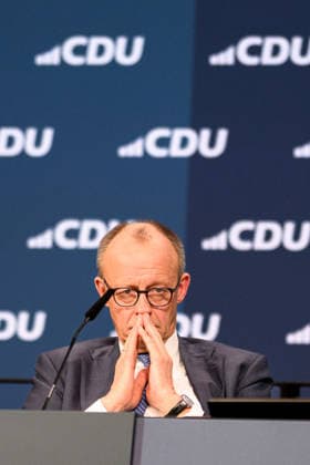 20 02 2026, Friedrich Merz CDU 20 02 2026, Federal Chancellor Friedrich Merz during the party conference The 38th party conference of the CDU Germany will take place on February 20 and 21, 2026 at Messe Stuttgart The agenda includes the election of the Federal Executive Committee and the personnel orientation of the CDU as well as the posit
