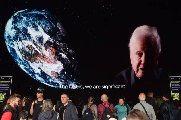 May 8, 2026, London, England, United Kingdom: The huge immersive screen at Outernet displays a short film by the Natural History Museum and Open Planet Studios inspired by Our Story with David Attenborough as broadcaster, writer, conservationist and natural historian David Attenborough turns 100. London United Kingdom - ZUMAv130 20260508_zip_v130_018 Copyright: xVukxValcicx