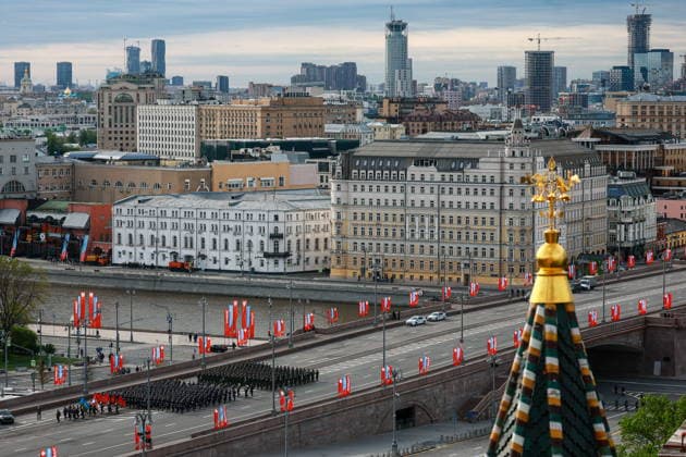 RUSSIA, MOSCOW - MAY 9, 2026: A view of Bolhsoi Moskvoretsky Bridge before a Victory Day Parade in Red Square marking the 81st anniversary of the Victory in the Great Patriotic War (the Eastern Front of WWII). Vladimir Smirnov TASS  92218137