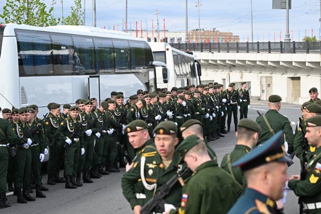 Preparations for Victory Day parade in Red Square, Moscow MOSCOW, RUSSIA - MAY 09: Russian troops units gather to participate in the military parade marking the 81st anniversary of Victory Day, commemorating the Soviet victory over Nazi Germany during World War II, in Moscow, Russia, on May 09, 2026. Sefa Karacan Anadolu Moscow Russia. Editorial use only. Please get in touch for any other usage.  Copyright: x2026xAnadoluxSefaxKaracanx