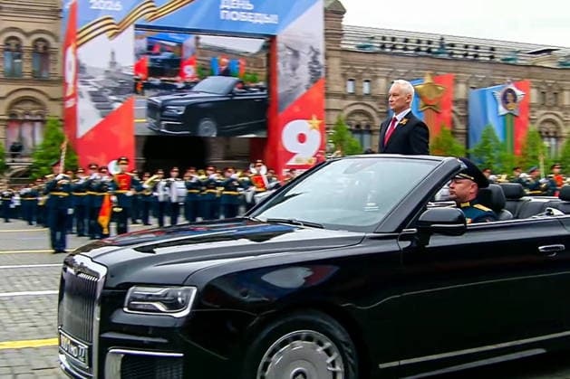 RUSSIA, MOSCOW - MAY 9, 2026: Andrei Belousov, Defence Minister of Russia, takes part in a military parade in Red Square on Victory Day to mark 81 years since the victory of the Soviet Union over Nazi Germany in the Great Patriotic War, Eastern Front of World War II. Video screen grab. Best quality available. TASS  92218911