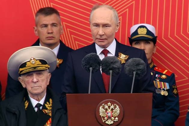 RUSSIA, MOSCOW - MAY 9, 2026: Vladimir Putin, President of Russia, speaks during a military parade in Red Square on Victory Day to mark 81 years since the victory of the Soviet Union over Nazi Germany in the Great Patriotic War, Eastern Front of World War II. Video screen grab. Best quality available. TASS  92218952