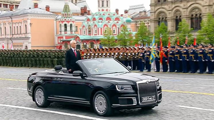 RUSSIA, MOSCOW - MAY 9, 2026: Andrei Belousov, Defence Minister of Russia, takes part in a military parade in Red Square on Victory Day to mark 81 years since the victory of the Soviet Union over Nazi Germany in the Great Patriotic War, Eastern Front of World War II. Video screen grab. Best quality available. TASS  92218954