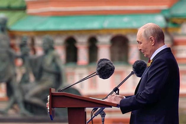 RUSSIA, MOSCOW - MAY 9, 2026: Vladimir Putin, President of Russia, speaks during a military parade in Red Square on Victory Day to mark 81 years since the victory of the Soviet Union over Nazi Germany in the Great Patriotic War, Eastern Front of World War II. Video screen grab. Best quality available. TASS  92218970