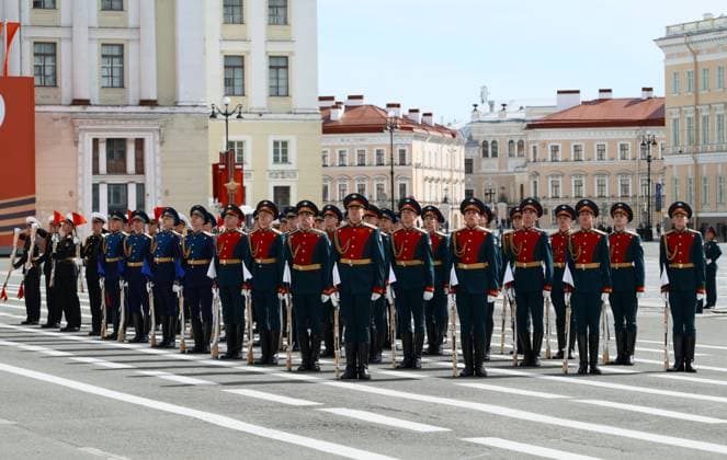 Russia Regions WWII Victory Day Parade 9160374 09.05.2026 Russian servicemen stand in formations during a military parade on Victory Day, marking the 81st anniversary of the victory over Nazi Germany in World War Two, in St. Petersburg, Russia. Alexei Danichev Sputnik St. Petersburg Russia  Copyright: xAlexeixDanichevx