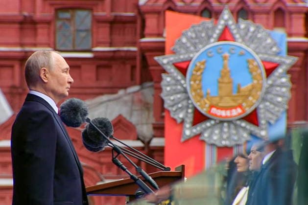 RUSSIA, MOSCOW - MAY 9, 2026: Vladimir Putin, President of Russia, speaks during a military parade in Red Square on Victory Day to mark 81 years since the victory of the Soviet Union over Nazi Germany in the Great Patriotic War, Eastern Front of World War II. Video screen grab. Best quality available. TASS  92219067