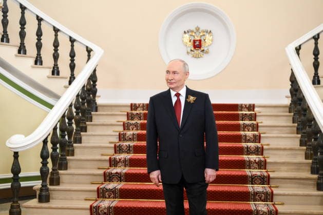 RUSSIA, MOSCOW - MAY 9, 2026: Vladimir Putin, President of Russia, emerges to greet foreign leaders at the Moscow Kremlin ahead of a military parade in Red Square on Victory Day to mark 81 years since the victory of the Soviet Union over Nazi Germany in the Great Patriotic War, Eastern Front of World War II. Grigory Sysoyev POOL TASS  92219101