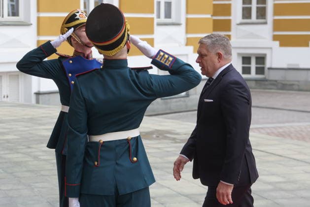 RUSSIA, MOSCOW - MAY 9, 2026: Robert Fico, Prime Minister of Slovakia, arrives at the Moscow Kremlin on Victory Day to mark 81 years since the victory of the Soviet Union over Nazi Germany in the Great Patriotic War, Eastern Front of World War II. Sergei Karpukhin TASS  92219100