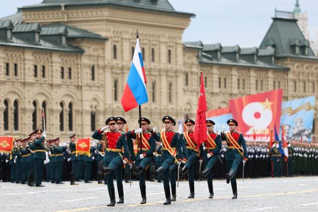 Russia WWII Victory Day Parade 9160532 09.05.2026 Russian servicemen take part in a military parade on Victory Day, marking the 81st anniversary of the victory over Nazi Germany in World War Two, in Red Square, in Moscow, Russia. Alexander Shcherbak Sputnik Moscow Russia  Copyright: xAlexanderxShcherbakx