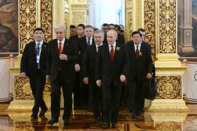 Russia WWII Victory Day Foreign Delegations Reception 9160583 09.05.2026 Russian President Vladimir Putin and heads of foreign delegations arrive to attend a reception, held on Victory Day marking the 81st anniversary of the victory over Nazi Germany in World War Two, at the Kremlin in Moscow, Russia. Grigory Sysoev Sputnik Moscow Russia  Copyright: xGrigoryxSysoevx