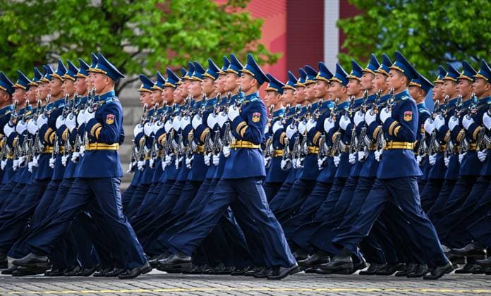 Russia WWII Victory Day Parade 9160582 09.05.2026 North Korean servicemen march in columns during a military parade on Victory Day, marking the 81st anniversary of the victory over Nazi Germany in World War Two, in Red Square, in Moscow, Russia. Yuri Kochetkov Sputnik Moscow Russia  Copyright: xYurixKochetkovx