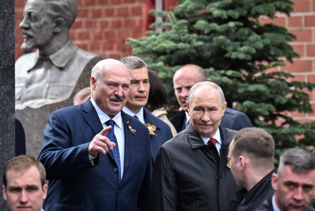 Russia WWII Victory Day Parade 9160620 09.05.2026 Russian President Vladimir Putin and Belarusian President Alexander Lukashenko arrives to attend a military parade on Victory Day, marking the 81st anniversary of the victory over Nazi Germany in World War Two, in Red Square, in Moscow, Russia. Yuri Kochetkov Sputnik Moscow Russia  Copyright: xYurixKochetkovx