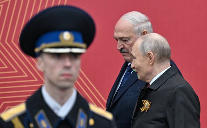 Russia WWII Victory Day Parade 9160621 09.05.2026 Russian President Vladimir Putin and Belarusian President Alexander Lukashenko arrives to attend a military parade on Victory Day, marking the 81st anniversary of the victory over Nazi Germany in World War Two, in Red Square, in Moscow, Russia. Yuri Kochetkov Sputnik Moscow Russia  Copyright: xYurixKochetkovx