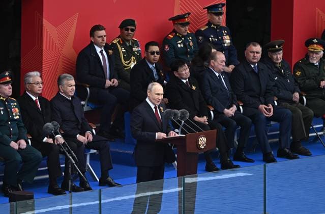 Russia WWII Victory Day Parade 9160651 09.05.2026 Russian President Vladimir Putin delivers a speech during a military parade on Victory Day, marking the 81st anniversary of the victory over Nazi Germany in World War Two, in Red Square, in Moscow, Russia. Kristina Solovyova Sputnik Moscow Russia  Copyright: xKristinaxSolovyovax