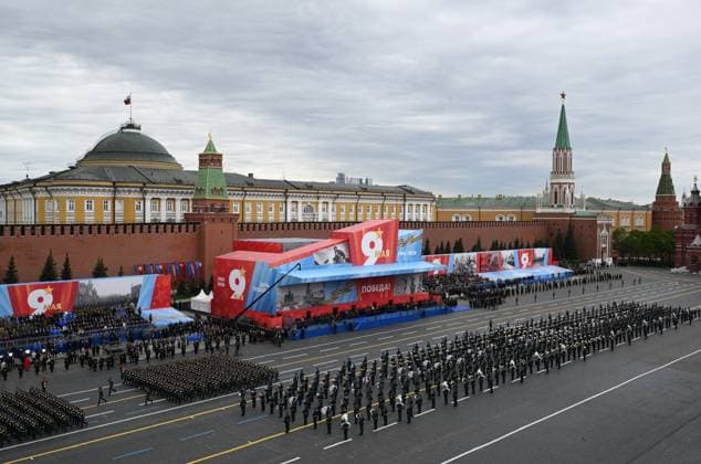 Russia WWII Victory Day Parade 9160654 09.05.2026 Russian servicemen march in columns during a military parade on Victory Day, marking the 81st anniversary of the victory over Nazi Germany in World War Two, in Red Square, in Moscow, Russia. Kristina Solovyova Sputnik Moscow Russia  Copyright: xKristinaxSolovyovax