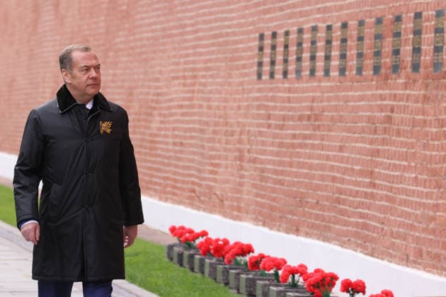 Russia WWII Victory Day Parade 9160715 09.05.2026 Deputy Chairman of the Russian Security Council Dmitry Medvedev arrives to attend a military parade on Victory Day, marking the 81st anniversary of the victory over Nazi Germany in World War Two, in Red Square, in Moscow, Russia. Ekaterina Shtukina Sputnik Moscow Russia  Copyright: xEkaterinaxShtukinax