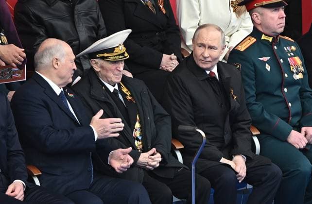 Russia WWII Victory Day Parade 9160744 09.05.2026 Russian President Vladimir Putin and Belarusian President Alexander Lukashenko attend a military parade on Victory Day, marking the 81st anniversary of the victory over Nazi Germany in World War Two, in Red Square, in Moscow, Russia. Kristina Solovyova Sputnik Moscow Russia  Copyright: xKristinaxSolovyovax