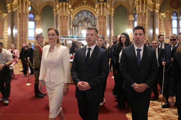 Lawmakers attend the inaugural session of the Hungarian Parliament BUDAPEST, HUNGARY - MAY 9: Peter Magyar and his party members arrive to the parliament as lawmakers get ready to attend the inaugural session of the Hungarian Parliament, where Peter Magyar is set to be elected as the country s new prime minister, in Budapest, Hungary on 9 May 2026. Magyar Peter s center-right Tisza party secured a decisive victory in the April 12 elections, winning 141 of the 199 parliamentary seats. Robert Nemeti Anadolu Budapest Hungary. Editorial use only. Please get in touch for any other usage.  Copyright: x2026xAnadoluxRobertxNemetix