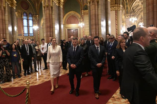 Lawmakers attend the inaugural session of the Hungarian Parliament BUDAPEST, HUNGARY - MAY 9: Peter Magyar and his party members arrive to the parliament as lawmakers get ready to attend the inaugural session of the Hungarian Parliament, where Peter Magyar is set to be elected as the country s new prime minister, in Budapest, Hungary on 9 May 2026. Magyar Peter s center-right Tisza party secured a decisive victory in the April 12 elections, winning 141 of the 199 parliamentary seats. Robert Nemeti Anadolu Budapest Hungary. Editorial use only. Please get in touch for any other usage.  Copyright: x2026xAnadoluxRobertxNemetix