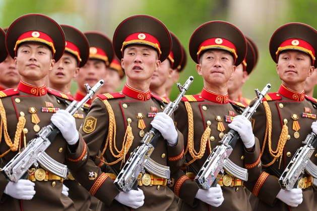 RUSSIA, MOSCOW - MAY 9, 2026: Servicemen with the Korean People s Army march in formation during a military parade in Red Square on Victory Day to mark 81 years since the victory of the Soviet Union over Nazi Germany in the Great Patriotic War, Eastern Front of World War II. Alexander Shcherbak TASS  92221378