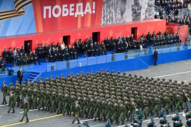 RUSSIA, MOSCOW - MAY 9, 2026: Cadets with General Margelov Higher Airborne Command School march in formation during a military parade in Red Square on Victory Day to mark 81 years since the victory of the Soviet Union over Nazi Germany in the Great Patriotic War, Eastern Front of World War II. Kristina Solovyova POOL TASS  92222251