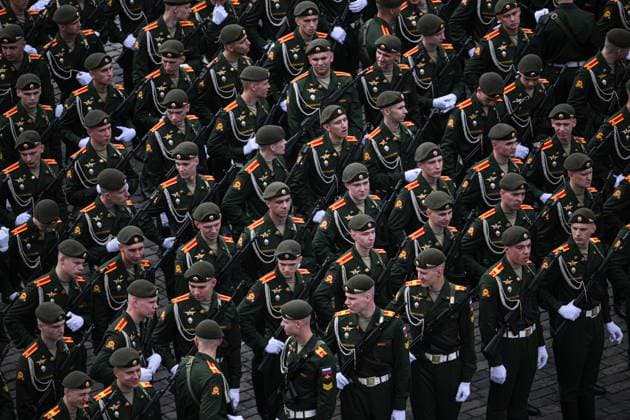 Russia WWII Victory Day Parade 9160969 09.05.2026 Russian servicemen stand in formation before a military parade on Victory Day, marking the 81st anniversary of the victory over Nazi Germany in World War Two, in Red Square, in Moscow, Russia. Kristina Solovyova Sputnik Moscow Russia  Copyright: xKristinaxSolovyovax
