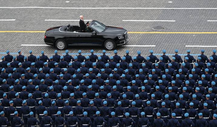 Russia WWII Victory Day Parade 9160996 09.05.2026 Russian Defence Minister Andrei Belousov takes part in a military parade on Victory Day, marking the 81st anniversary of the victory over Nazi Germany in World War Two, in Red Square, in Moscow, Russia. Kristina Solovyova Sputnik Moscow Russia  Copyright: xKristinaxSolovyovax