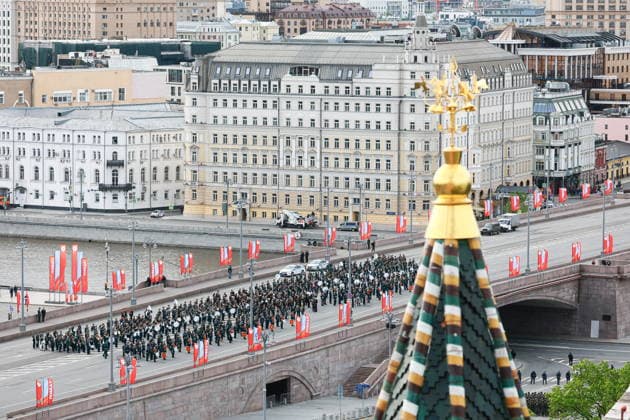 RUSSIA, MOSCOW - MAY 9, 2026: Servicemen march in formation during a military parade on Victory Day to mark 81 years since the victory of the Soviet Union over Nazi Germany in the Great Patriotic War, Eastern Front of World War II. Vladimir Smirnov TASS  92220421