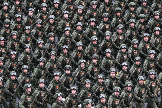 RUSSIA, MOSCOW - MAY 9, 2026: Servicemen with the Unmanned Systems Forces march in formation during a military parade in Red Square on Victory Day to mark 81 years since the victory of the Soviet Union over Nazi Germany in the Great Patriotic War, Eastern Front of World War II Moscow Russia  - ZUMAt113 20260509_zaa_t113_559 Copyright: xVladimirxSmirnovx