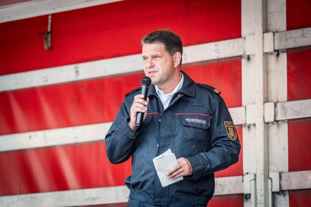 Emergency services of the Leipzig Fire Brigade during Florianstag 2026 in Leipzig The event was held in the wake of the rampage on 4 May At the beginning of the program, firefighters, rescue workers and visitors commemorated the victims with a minutes silence Axel Schuh Florianstag