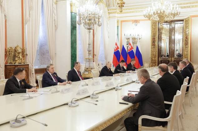 Russia Putin Foreign Delegations 9161150 09.05.2026 Russian President Vladimir Putin and Slovak Prime Minister Robert Fico attends a meeting at the Kremlin in Moscow, Russia. Gavriil Grigorov Sputnik Moscow Russia  Copyright: xGavriilxGrigorovx