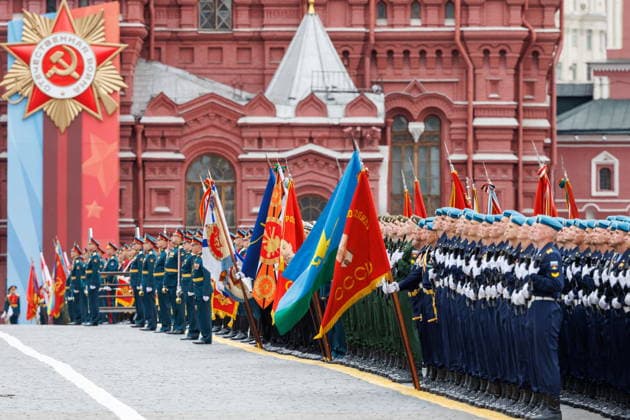 RUSSIA, MOSCOW - MAY 9, 2026: Service members line up for a military parade in Red Square on Victory Day to mark 81 years since the victory of the Soviet Union over Nazi Germany in the Great Patriotic War, Eastern Front of World War II. Dmitry Kharichkov Russian Defence Ministry Press Office TASS  92225696