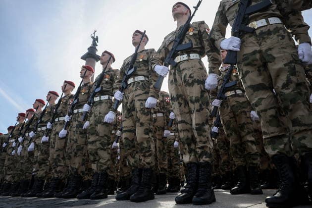 RUSSIA, ST PETERSBURG - MAY 9, 2026: Cadets of the Military Academy of National Guard Troops during a Victory Day military parade marking the 81st anniversary of the Victory in the 1941-1945 Great Patriotic War (the Eastern Front of World War II). Alexander Demianchuk TASS  92219357