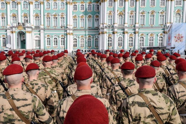 RUSSIA, ST PETERSBURG - MAY 9, 2026: Cadets of the Military Academy of National Guard Troops during a Victory Day military parade marking the 81st anniversary of the Victory in the 1941-1945 Great Patriotic War (the Eastern Front of World War II). Alexander Demianchuk TASS  92219380
