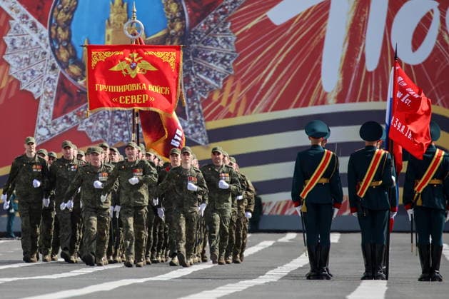 RUSSIA, ST PETERSBURG - MAY 9, 2026: Servicemen of Russian Army Group North during a Victory Day military parade marking the 81st anniversary of the Victory in the 1941-1945 Great Patriotic War (the Eastern Front of World War II) St Petersburg Russia  - ZUMAt113 20260509_zaa_t113_829 Copyright: xValentinxYegorshinx