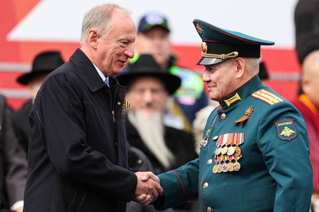 RUSSIA, MOSCOW - MAY 9, 2026: Nikolai Patrushev (L), Aide to the President of Russia, Chairman of the Russian Maritime Board, arrives for a military parade in Red Square on Victory Day to mark 81 years since the victory of the Soviet Union over Nazi Germany in the Great Patriotic War, Eastern Front of World War II Moscow Russia  - ZUMAt113 20260509_zaa_t113_849 Copyright: xAlexanderxShcherbakx