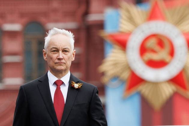 RUSSIA, MOSCOW - MAY 9, 2026: Andrei Belousov, Defence Minister of Russia, takes part in a military parade in Red Square on Victory Day to mark 81 years since the victory of the Soviet Union over Nazi Germany in the Great Patriotic War, Eastern Front of World War II. Vadim Savitsky Russian Defence Ministry Press Office TASS  92226958