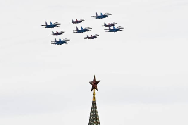 (260509) -- MOSCOW, May 9, 2026 -- Aircraft fly in formation during a parade marking the 81st anniversary of the victory in the Soviet Union s Great Patriotic War in Moscow, Russia, May 9, 2026. Russia held its annual Victory Day parade on the Red Square on Saturday, marking the 81st anniversary of the victory in the Soviet Union s Great Patriotic War. (Photo by Xinhua) RUSSIA-MOSCOW-VICTORY DAY-PARADE AlexanderxZemlianichenkoxJr 