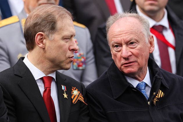 RUSSIA, MOSCOW - MAY 9, 2026: Denis Manturov (L), First Deputy Prime Minister of Russia, and Nikolai Patrushev, Presidential Aide, Chairman of the Russian Maritime Board, attend a military parade in Red Square on Victory Day to mark 81 years since the victory of the Soviet Union over Nazi Germany in the Great Patriotic War, Eastern Front of World War II Moscow Russia  - ZUMAt113 20260509_zaa_t113_925 Copyright: xAlexanderxShcherbakx