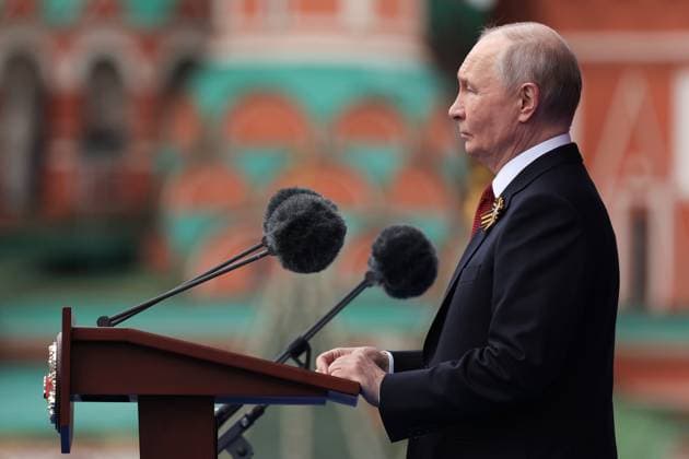 Russia WWII Victory Day Parade 9161394 09.05.2026 Russian President Vladimir Putin delivers a speech during a military parade on Victory Day, marking the 81st anniversary of the victory over Nazi Germany in World War Two, in Red Square, in Moscow, Russia. Vyacheslav Prokofyev Sputnik Moscow Russia  Copyright: xVyacheslavxProkofyevx
