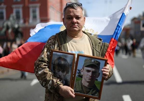 Russia WWII Immortal Regiment Campaign 9161689 09.05.2026 A man attends the Immortal Regiment march as part of celebrations of the Victory Day, marking the 81st anniversary of the victory over Nazi Germany in World War Two, in St. Petersburg, Russia. Artem Pryahin Sputnik St. Petersburg Russia  Copyright: xArtemxPryahinx