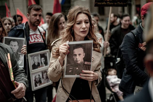 May 9, 2026, Barcelona, Spain: A participant holds a portrait of a Soviet veteran during an Immortal Regiment gathering in Barcelona marking Victory Day, the annual commemoration of the Soviet Union s victory over Nazi Germany in World War II. Barcelona Spain - ZUMAb137 20260509_fap_b137_015 Copyright: xJordixBoixareux