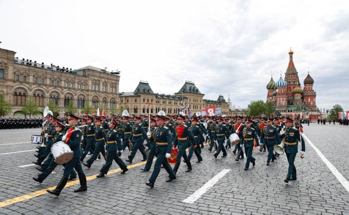 May 9, 2026, Moscow, Moscow Oblast, Russia: Russian soldiers march in formation during the annual Victory Day parade marking the 81st anniversary of the victory over Nazi Germany in World War Two, at Red Square, May 9, 2026 in Moscow, Russia. Moscow Russia - ZUMAp138 20260509_zaa_p138_029 Copyright: xKremlinxPool RussianxGovernmentx