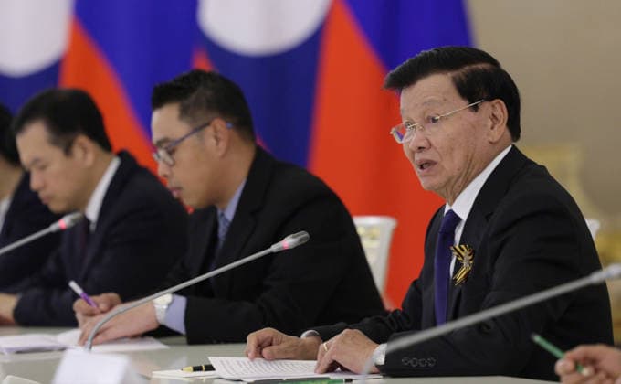 May 9, 2026, Moscow, Moscow Oblast, Russia: Laos President Thongloun Sisoulith, right, remarks during an expanded bilateral meeting with Russian President Vladimir Putin, following the Victory Day parade at the Grand Kremlin Palace, May 9, 2026 in Moscow, Russia. The annual event marked the 81st anniversary of the victory over Nazi Germany in World War Two. Moscow Russia - ZUMAp138 20260509_zaa_p138_070 Copyright: xKremlinxPool RussianxGovernmentx