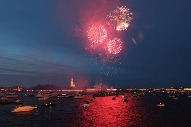 RUSSIA, ST PETERSBURG - MAY 9, 2026: Fireworks go off over St Petersburg on Victory Day. Alexander Demianchuk TASS  92243646