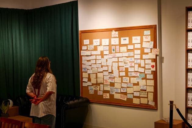 New York, NY- May 9: Donald J. Trump and Jeffery Epstein Memorial Room Exhibition in Manhattan New York. A gallery in a secret location in New York City display 3,374 books that document the released Epstein Files that were released by the DOJ along with a full length timeline displaying the relationship history between Trump and Epstein. Copyright: xAdMediax xMediaPunchx