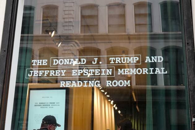 New York, NY- May 9: Donald J. Trump and Jeffery Epstein Memorial Room Exhibition in Manhattan New York. A gallery in a secret location in New York City display 3,374 books that document the released Epstein Files that were released by the DOJ along with a full length timeline displaying the relationship history between Trump and Epstein. Copyright: xAdMediax xMediaPunchx